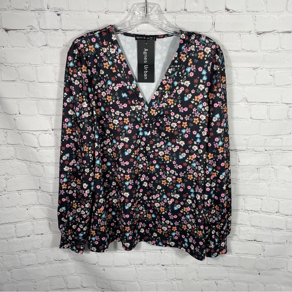 Agnes Urban Long Sleeve V Neck Floral Shirt Top Size Small